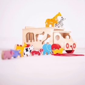 Bigjigs Toys Drewniany samochód ze zwierzętami, Bigjigs Toys