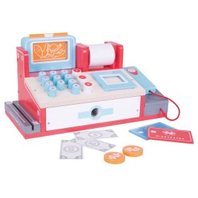 Bigjigs Toys Drewniana kasa fiskalna czerwona, Bigjigs Toys