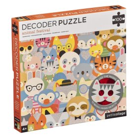 Petit Collage Puzzle ze zwierzętami 100 sztuk w okularach 3D, Petit Collage