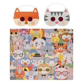 Petit Collage Puzzle ze zwierzętami 100 sztuk w okularach 3D, Petit Collage