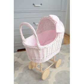 Wysoki wiklinowy wózek dla lalek - różowy, Ourbaby