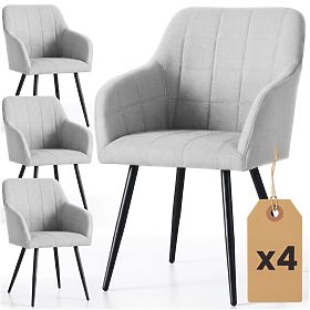 4x Tapicerowane krzesło z kwadratowym pikowaniem Jasnoszary LUXANO Czarne nogi tkanina Lumos