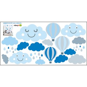 Dekoracja na ścianę - Szaro-niebieskie chmurki i balony, Mint Kitten