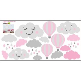 Dekoracja na ścianę - Szaro-różowe chmurki i balony, Mint Kitten
