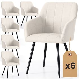 6x Tapicerowane krzesło z kwadratowym pikowaniem Kremowe LUXANO Czarne nogi tkanina Lumos