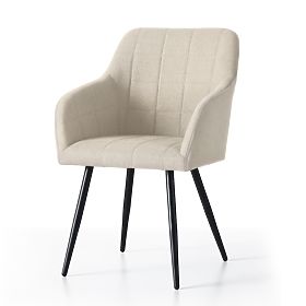 6x Tapicerowane krzesło z kwadratowym przeszyciem Beżowe LUXANO Czarne nogi tkanina Lumos