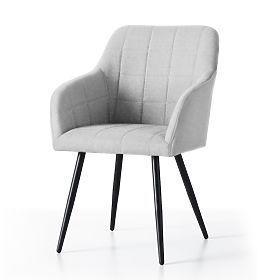 6x Tapicerowane krzesło z kwadratowym przeszyciem Jasnoszary LUXANO Czarne nogi tkanina Lumos