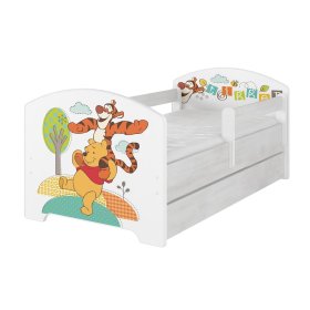 Łóżko dziecięce z barierką - Kubuś Puchatek i Tygrys - dekor norweska sosna, BabyBoo, Winnie the Pooh