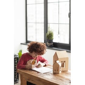 Magnetyczny drewniany dom Montessori - naturalny, OKT