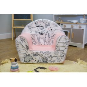 Krzesełko dla dziecka Zwierzęta leśne - różowo-czarno-białe