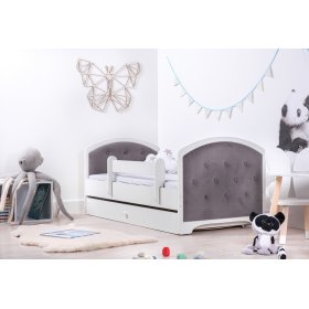 Łóżko tapicerowane Luna z barierką - ciemnoszary, BabyBoo