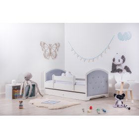 Łóżko tapicerowane Luna z barierką - jasnoszary, BabyBoo