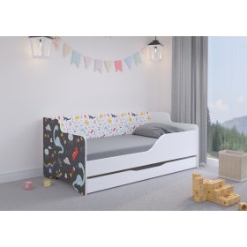 Łóżko dziecięce z oparciem LILU 160 x 80 cm - Dinozaury, Wooden Toys