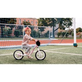 Dziecięce  rowerek bez pedałów LIONELO Arie z ręczna hamulcem - różowo-szary, Lionelo