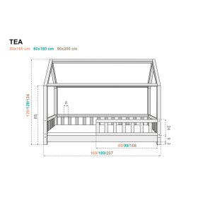 Łóżko domek dla dziecka z barierką Tea - naturalne