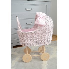 Wysoki wiklinowy wózek dla lalek - różowy, Ourbaby