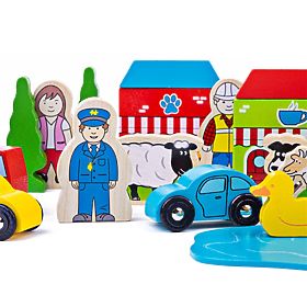 Bigjigs Rail Duży zestaw drewnianych akcesoriów do torów kolejowych
