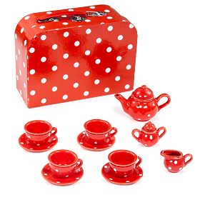 Bigjigs Toys Czerwony zestaw do herbaty w kropki