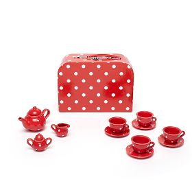 Bigjigs Toys Czerwony zestaw do herbaty w kropki
