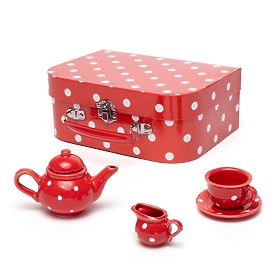Bigjigs Toys Czerwony zestaw do herbaty w kropki