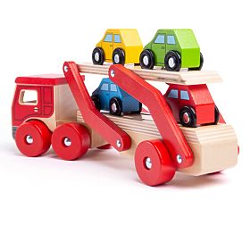 Bigjigs Toys Drewniana ciężarówka z samochodami