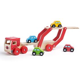 Bigjigs Toys Drewniana ciężarówka z samochodami