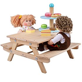 Bigjigs Toys Drewniana ławka piknikowa dla lalek, Bigjigs Toys