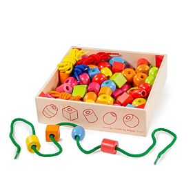 Bigjigs Toys Drewniane sznurkowe koraliki w słoiku