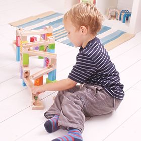 Bigjigs Toys Kolorowy drewniany tor z piłkami
