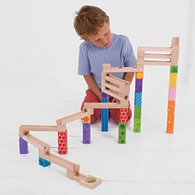 Bigjigs Toys Kolorowy drewniany tor z piłkami