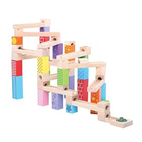 Bigjigs Toys Kolorowy drewniany tor z piłkami