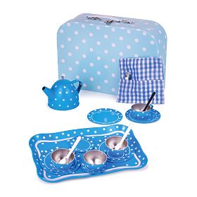 Bigjigs Toys Niebieski zestaw do herbaty w kropki, Bigjigs Toys