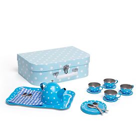 Bigjigs Toys Niebieski zestaw do herbaty w kropki, Bigjigs Toys