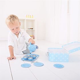Bigjigs Toys Niebieski zestaw do herbaty w kropki