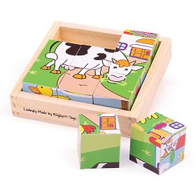 Bigjigs Toys Obrazkowe klocki kubusy Zwierzątka 9 klocków, Bigjigs Toys