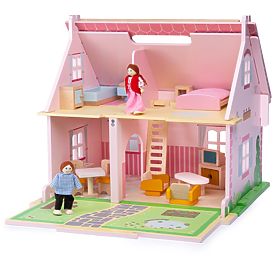 Bigjigs Toys Przenośny drewniany domek dla lalek, Bigjigs Toys
