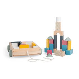 Bigjigs Toys Wózek z drewnianymi klockami