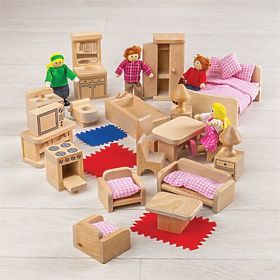Bigjigs Toys Zestaw mebli do domku i figurki rodziny, Bigjigs Toys
