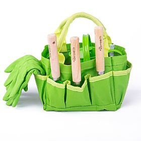 Bigjigs Toys Zestaw narzędzi ogrodowych w płóciennej torbie, zielony