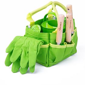 Bigjigs Toys Zestaw narzędzi ogrodowych w płóciennej torbie, zielony