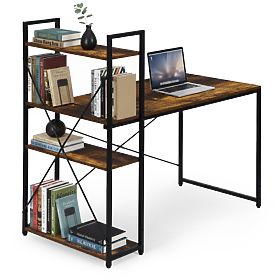 Biurko komputerowe 120x60 cm z regałem z 3 półkami, antyczny orzech, loft ModernHome