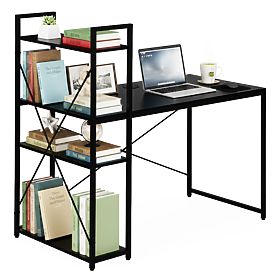 Biurko komputerowe szkolne 120x60 cm z regałem i 3 półkami czarne ModernHome