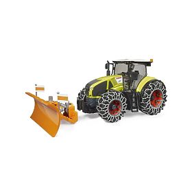 Bruder Claas Axion 950 z łańcuchami śnieżnymi i pługiem