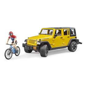 Bruder Jeep Wrangler Rubicon z rowerzystą i rowerem, Bruder