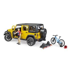 Bruder Jeep Wrangler Rubicon z rowerzystą i rowerem