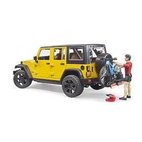 Bruder Jeep Wrangler Rubicon z rowerzystą i rowerem, Bruder