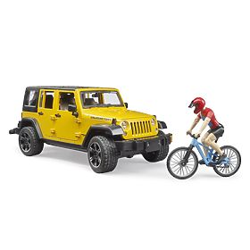 Bruder Jeep Wrangler Rubicon z rowerzystą i rowerem