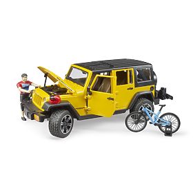Bruder Jeep Wrangler Rubicon z rowerzystą i rowerem, Bruder