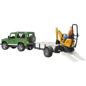 Bruder LAND ROVER + przyczepa, minikoparka JCB, Bruder