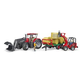 Bruder Traktor Case IH Optum 300 CVX z ładowaczem czołowym i przyczepą na bele